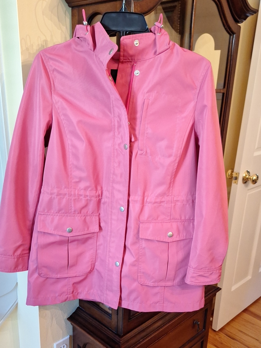Talbots Hot Pink Hooded Rain Jacket, Petite Medium, Like New!